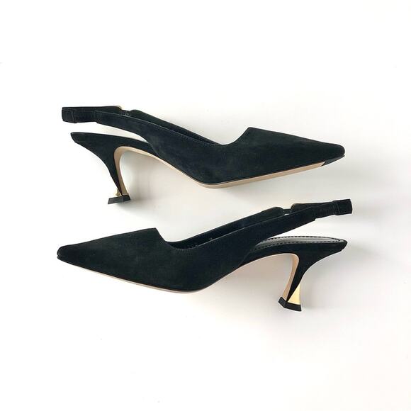 NEW Louis Vuitton Sparkle Slingback Chain Black Suede Kitten Heel Pumps 38 - Picture 4 of 9